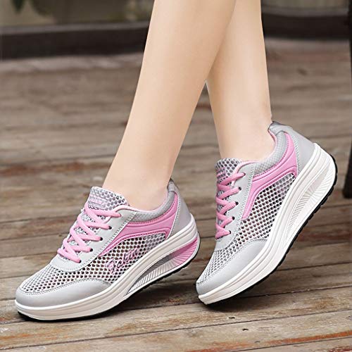 YWLINK Zapatillas De Deporte Transpirables De Malla De Moda para Mujer Zapatos Ocasionales Zapatillas Estudiantes Fondo Grueso Fiesta De CumpleañOs Corriendo Ciclismo Regalo(Rosado,41EU)