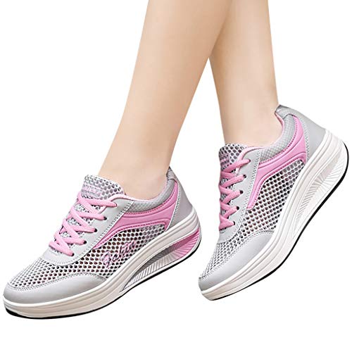 YWLINK Zapatillas De Deporte Transpirables De Malla De Moda para Mujer Zapatos Ocasionales Zapatillas Estudiantes Fondo Grueso Fiesta De CumpleañOs Corriendo Ciclismo Regalo(Rosado,41EU)