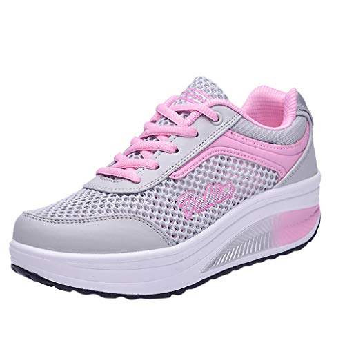 YWLINK Zapatillas De Deporte Transpirables De Malla De Moda para Mujer Zapatos Ocasionales Zapatillas Estudiantes Fondo Grueso Fiesta De CumpleañOs Corriendo Ciclismo Regalo(Rosado,41EU)