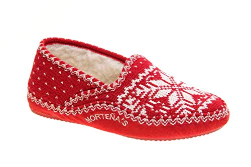 Zapatilla casa Cerrada de Lana y Forro Borreguillo. Cuña Interior de 2,5 cm y Piso de Goma Flexible Muy comodas. (Rojo, Numeric_37) RECOMENDAMOS UNA Talla MAS