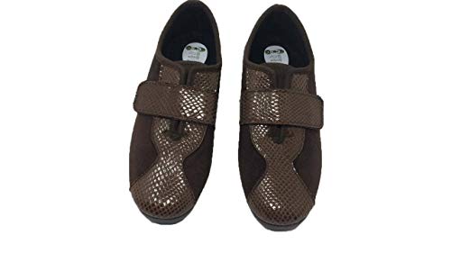 Zapatilla de Calle/Mujer/Cosdam/Material Bamara/Ancho Especial/Marrón/Cuña 3 cm/Cierre fácil/Talla 40