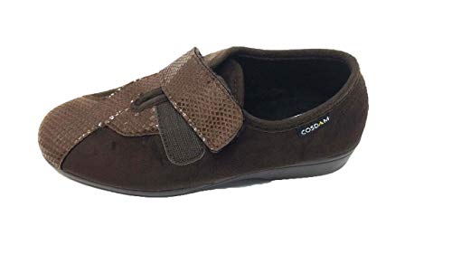 Zapatilla de Calle/Mujer/Cosdam/Material Bamara/Ancho Especial/Marrón/Cuña 3 cm/Cierre fácil/Talla 40