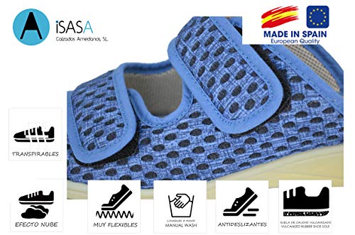 Zapatilla de señora Isasa Capri Azul, de Farmacia, Doble Velcro Abierta Fabricada en Rejilla MORBI Azul con Dos velcros para un Ajuste idoneo para pies delicados (Numeric_37)