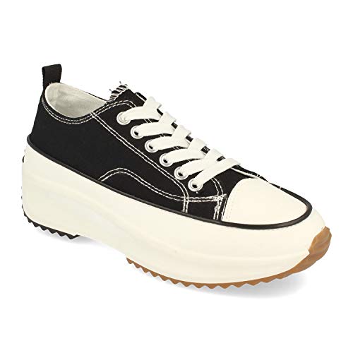 Zapatilla para Mujer, Comodas, Estilo Bamba y Casual, con Plataforma, Cierre de Cordones, Primavera Verano 2021. Talla 38 Negro