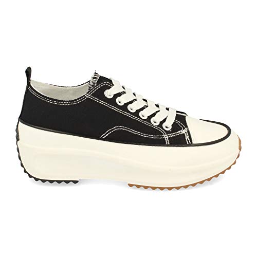 Zapatilla para Mujer, Comodas, Estilo Bamba y Casual, con Plataforma, Cierre de Cordones, Primavera Verano 2021. Talla 38 Negro