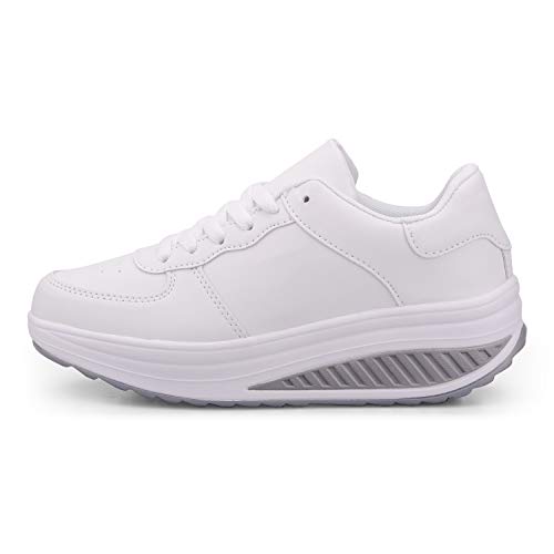 Zapatillas Casual para Mujer Zapatillas de Deporte Gimnasio Zapatos Cuña Cómodos Sneakers para Trotar Compras Blanco 38