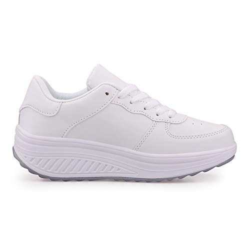 Zapatillas Casual para Mujer Zapatillas de Deporte Gimnasio Zapatos Cuña Cómodos Sneakers para Trotar Compras Blanco 38