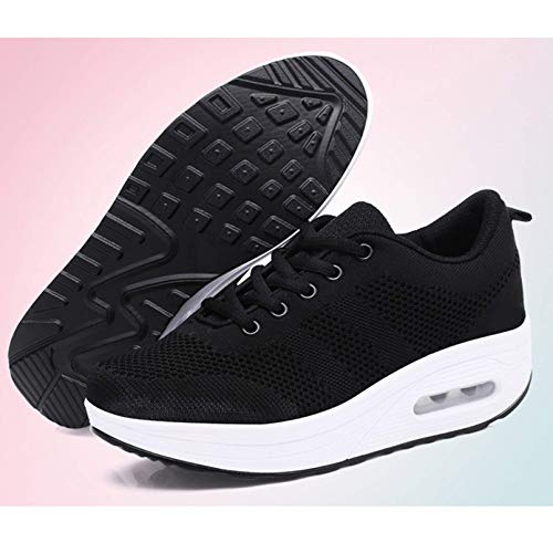 Zapatillas cuña Mujer Deportivas cuña Mujer Zapatos Deporte Gimnasio Zapatillas de Running Ligero Sneakers Cómodos Fitness Zapatos de Trabajo Negro A 36EU