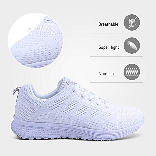 Zapatillas de Deportivos de Running para Mujer Gimnasia Ligero Sneakers Negro Azul Gris Blanco 35-40 Blanco 41