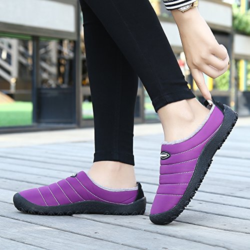 Zapatillas de Estar por Casa Mujer Hombre, Invierno Zapatos de Casa con Forro de Piel - Cálidas y Cómodas - con Suela Antideslizante para Exterior e Interior,Púrpura 39