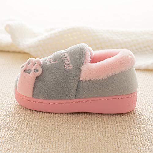 Zapatillas de Estar por Casa para Niño Niña Zapatos Pantuflas Invierno Mujer Hombre Interior Caliente Peluche Forradas Slippers, Gato Gris, 25/26 EU(talla fabricante 18/19)