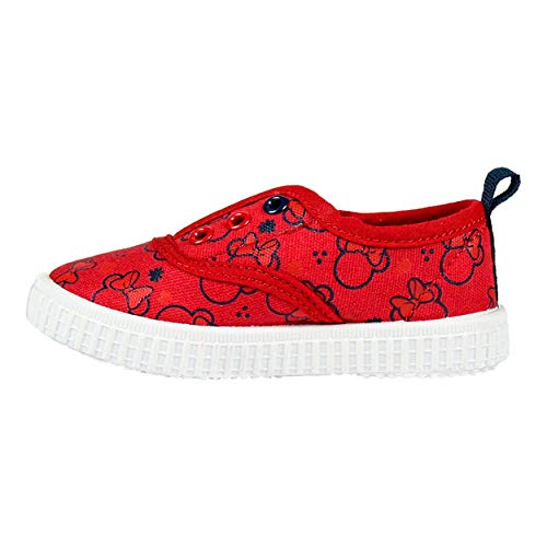 Zapatillas de Lona Niña Minnie Mouse Disney | Sin Cordones | Elásticos | Rojos | Tallas 22 a 27 (24 EU)