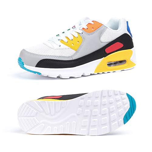 Zapatillas de Running para Hombre Mujer Ligero Correr Air Atléticos Sneakers Comodos Fitness Deportes Calzado BlancoAmarillo 39