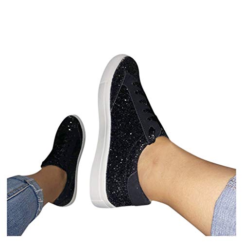 Zapatillas De Running para Mujer Zapatos De Lentejuelas De Moda Zapatillas Planas con Cordones Aire Libre Y Deportes Calzado Antideslizante Zapatos para Correr Oro Plata Negro 35-43 EU