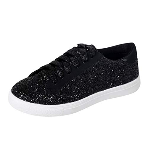 Zapatillas De Running para Mujer Zapatos De Lentejuelas De Moda Zapatillas Planas con Cordones Aire Libre Y Deportes Calzado Antideslizante Zapatos para Correr Oro Plata Negro 35-43 EU