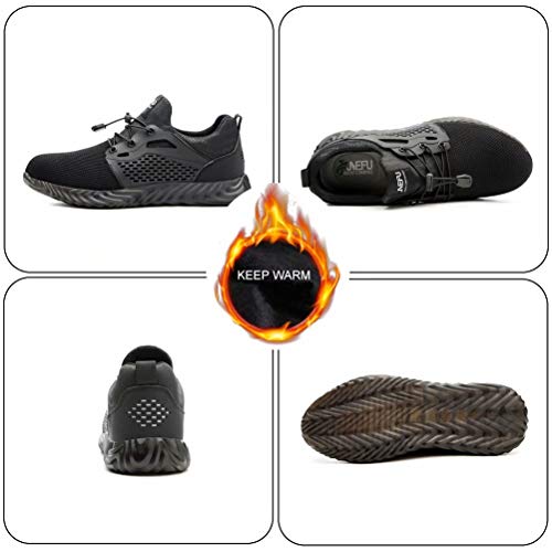 Zapatillas de Trabajo Hombre Punta de Acero Anti-aplastante Zapatos de Seguridad Mujer Transpirable Mantener Caliente Invierno Negro 36