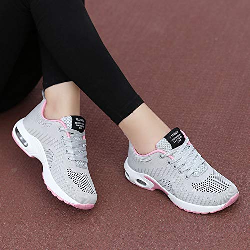 Zapatillas Deportivas de Mujer Air Cordones Zapatillas de Running Fitness Sneakers 4cm Negro Gris Rosado Púrpura Rojo Blanco Gris 41