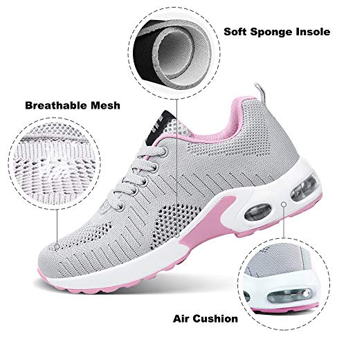 Zapatillas Deportivas de Mujer Air Cordones Zapatillas de Running Fitness Sneakers 4cm Negro Gris Rosado Púrpura Rojo Blanco Gris 41