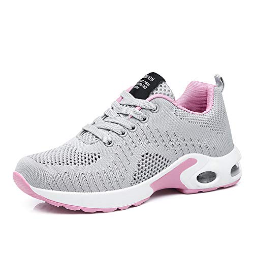 Zapatillas Deportivas de Mujer Air Cordones Zapatillas de Running Fitness Sneakers 4cm Negro Gris Rosado Púrpura Rojo Blanco Gris 41