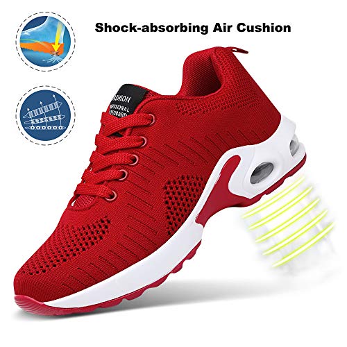 Zapatillas Deportivas de Mujer Air Cordones Zapatillas de Running Fitness Sneakers 4cm Negro Gris Rosado Púrpura Rojo Blanco Rojo 41