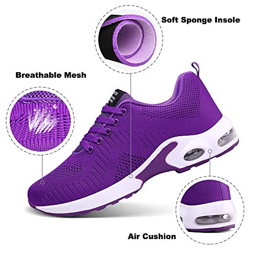 Zapatillas Deportivas de Mujer Air Cordones Zapatillas de Running Fitness Sneakers 4cm Púrpura-1 38