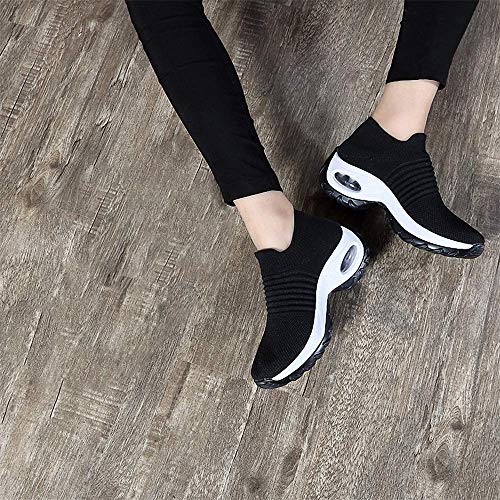 Zapatillas Deportivas de Mujer Zapatos Running Fitness Gym Outdoor Sneaker Casual Mesh Transpirable Comodas Calzado Negro-Blanca Talla 41