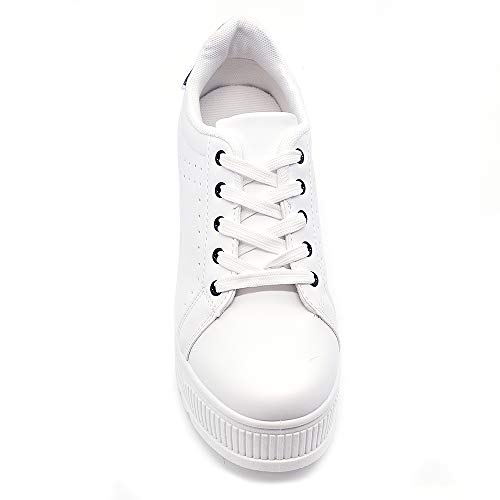 Zapatillas deportivas para mujer con plataforma de cuña alta moda de ante 063 Blanco Size: 38 EU