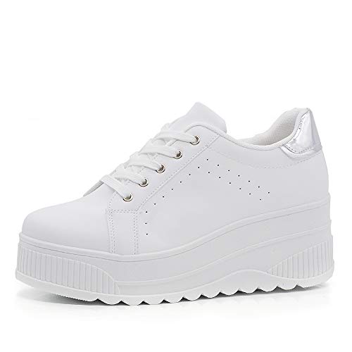 Zapatillas deportivas para mujer con plataforma de cuña alta moda de ante 063 Blanco Size: 38 EU