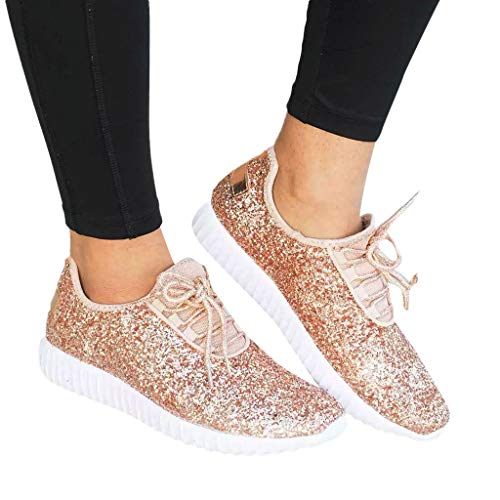 Zapatillas Deportivas Running Mujer de Correr con Cordones y Fondo Suave con Lentejuelas y Lentejuelas Zapatos Casual Ligero y Comodo Athletic Respirabl Sneakers riou