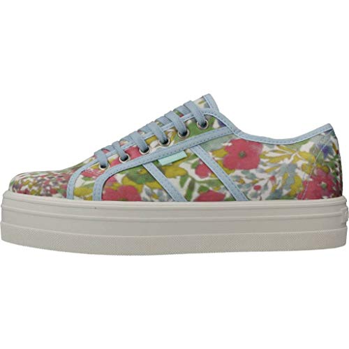 Zapatillas Victoria 09248 - Blucher de Plataforma con Estampado de Flores Mujer, Color Azul, Talla 39