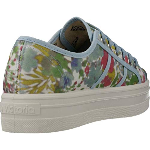 Zapatillas Victoria 09248 - Blucher de Plataforma con Estampado de Flores Mujer, Color Azul, Talla 39