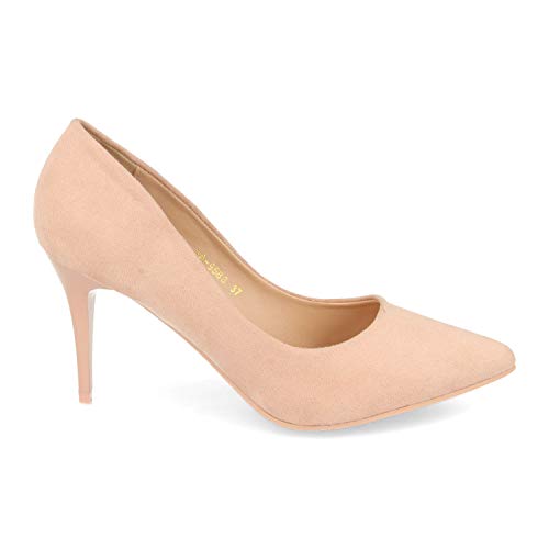 Zapato de Salon para Mujer con Tacon de Aguja, Ideal para Fiestas,Celebraciones y Diario Primavera Verano 2020. Talla 39 Rosa