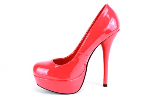 Zapato de tacón de Mujer con tacón Fino y Plataforma - AM453 - Zapatos de tacón Fino de Fiesta - Stilettos Materiales – Charol Rojo - EU 35