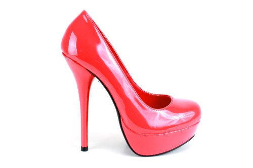 Zapato de tacón de Mujer con tacón Fino y Plataforma - AM453 - Zapatos de tacón Fino de Fiesta - Stilettos Materiales – Charol Rojo - EU 35