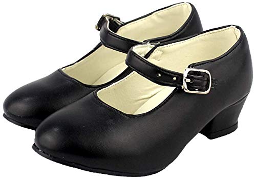 Zapato Flamenco， Calzado de Danza Baile Sevillanas para Niña Mujer， Rojo Lunares Negros (28, Negro)