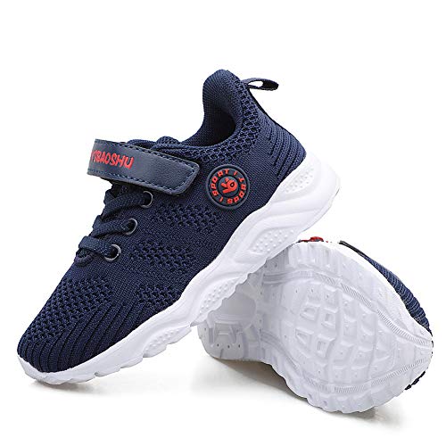 Zapatos Bebe Niño Deportivas Niño Velcro Muchachos Tenis Bambas Zapatillas de Correr Unisex Calzado Gimnasio Caminar Diariamente Zapatos Atléticos Interior y Exterior Lindo Moda Azul Oscuro Talla 36