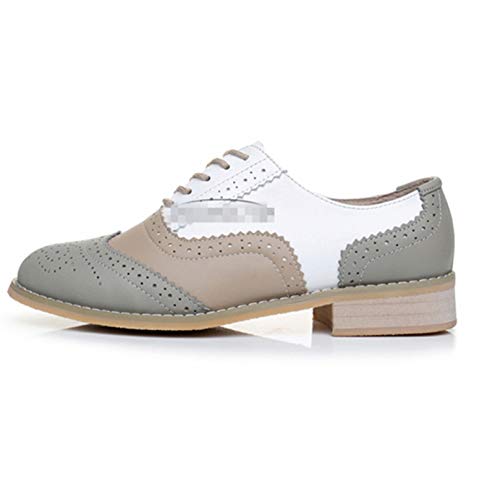 Zapatos Brogue para Mujer Zapatos Oxford de Charol para Mujer con Cordones Primavera Otoño Mocasines con Punta Redonda