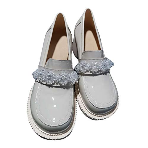 Zapatos de Corte para Mujer, Moda de Cristal, Punta Redonda, Deslizamiento en los Zapatos Mary Jane, Zapatos Elegantes de Primavera con tacón Cuadrado, Zapatos de Vestir para Oficina