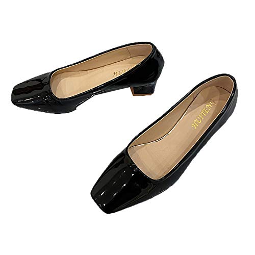 Zapatos de Corte para Mujer, Moda Retro, Punta Cuadrada, Boca Baja, Zapatos Mary Jane, Elegantes Zapatos de Vestir de tacón en Bloque para el Trabajo