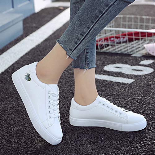 Zapatos de Mujer Zapatillas Respirable Mocasines Deportes Casuales Nuevo Estudiante Zapatos Blancos Mujeres Salvajes Zapatos Cuero Zapatos Blancos Planos Antideslizantes 35-39 riou