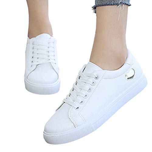 Zapatos de Mujer Zapatillas Respirable Mocasines Deportes Casuales Nuevo Estudiante Zapatos Blancos Mujeres Salvajes Zapatos Cuero Zapatos Blancos Planos Antideslizantes 35-39 riou