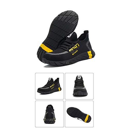 Zapatos de Seguridad Hombre Punta de Acero Anti-aplastante Aislamiento Zapatillas de Trabajo Mujer AntiEstático Liviano Transpirable Negro Amarillo 43