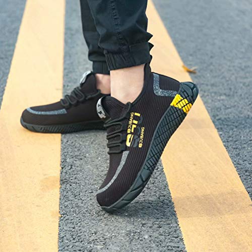 Zapatos de Seguridad Hombre Punta de Acero Anti-aplastante Aislamiento Zapatillas de Trabajo Mujer AntiEstático Liviano Transpirable Negro Amarillo 43