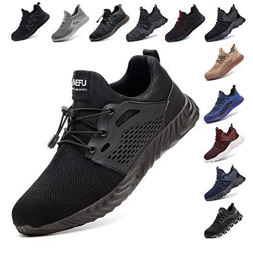 Zapatos De Seguridad para Hombre con Puntera De Acero Mujer Calzado De Trabajo Zapatos De Deportivos Transpirables Construcción Botas Trekking Negro Azul Gris Verde Rosa 36-48 EU Negro 40