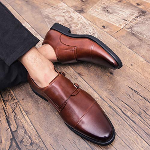 Zapatos de Vestir para Hombre Casual Retro Doble Correa de Monje Mocasines de Cuero Boda Comercial Transpirable Punta Puntiaguda Formal Oxfords