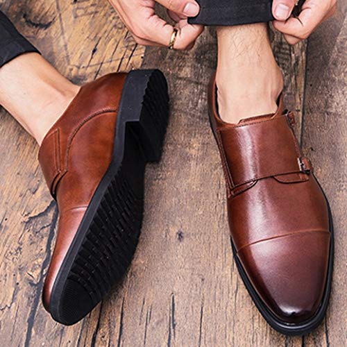 Zapatos de Vestir para Hombre Casual Retro Doble Correa de Monje Mocasines de Cuero Boda Comercial Transpirable Punta Puntiaguda Formal Oxfords