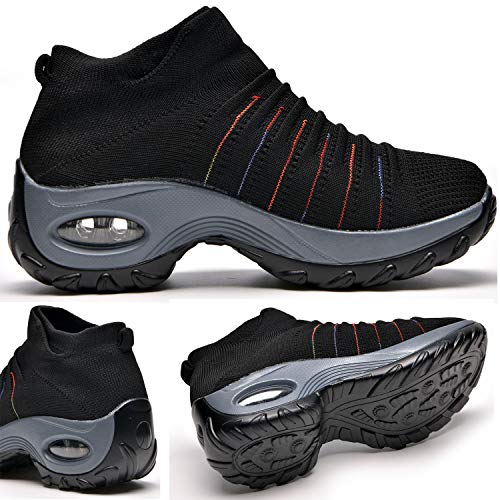 Zapatos Deporte Mujer Zapatillas Deportivas Correr Gimnasio Casual Zapatos para Caminar Mesh Running Transpirable Aumentar Más Altos Sneakers Black-40