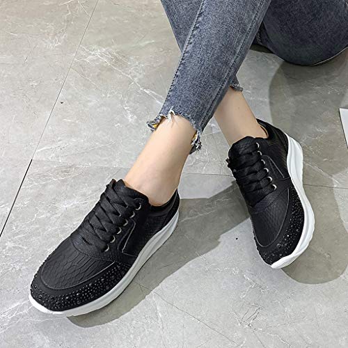 Zapatos Deportivos Mujer Altos Brillantes Cuña Moda de Cuero con Cordones Suela Suave Zapatillas de Deporte para Correr Zapatos Casuales Baratos 36-42EU 0201