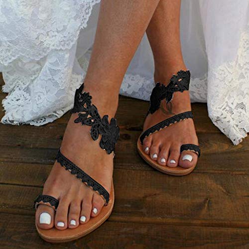 ZARLLE Sandalias Mujeres Moda Verano Plano Talla Grande Bohemia Clip Toe Dulce con Cuentas Sandalias Casuales Zapatos De Playa Sandalias Romanas Chanclas De Damas