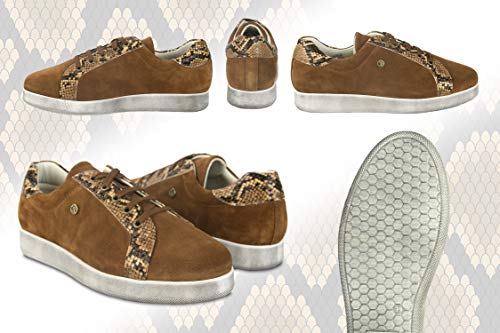 Zerimar Zapatillas Mujer Piel | Zapatos Planos Mujer Cuero | Zapatillas Deportivas Mujer Piel | Zapatos Casuales Mujer Cuero | Deportivas Mujer Piel | Color Camel Talla 36